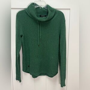 LRL Green Turtleneck waffle fabric cowl neck hoodie